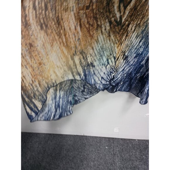 Rabbit Rabbit Rabbit Designs Womens Asymmetric Midi Dress Sz 14 Teal Brown Artsy - Picture 4 of 8